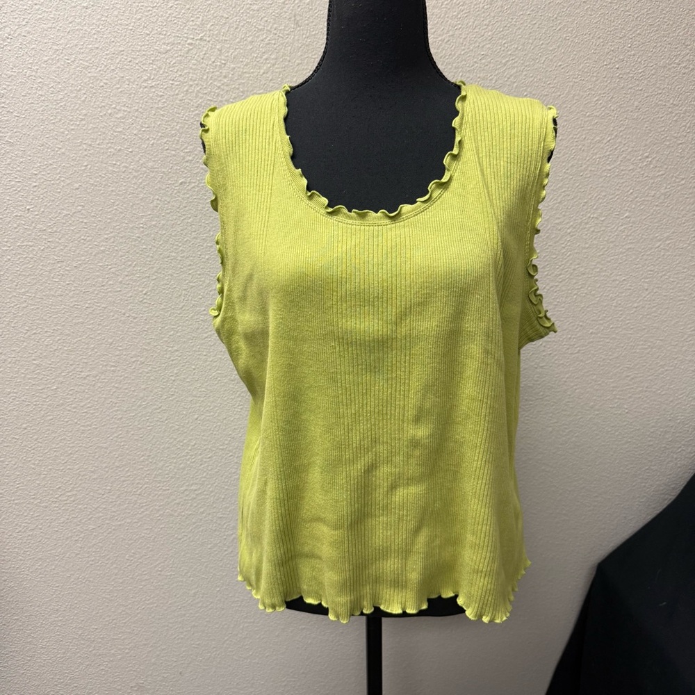 Josephine Chaus Sport Lime Green Ribbed Tank XL Cotton - Picture 2 of 9